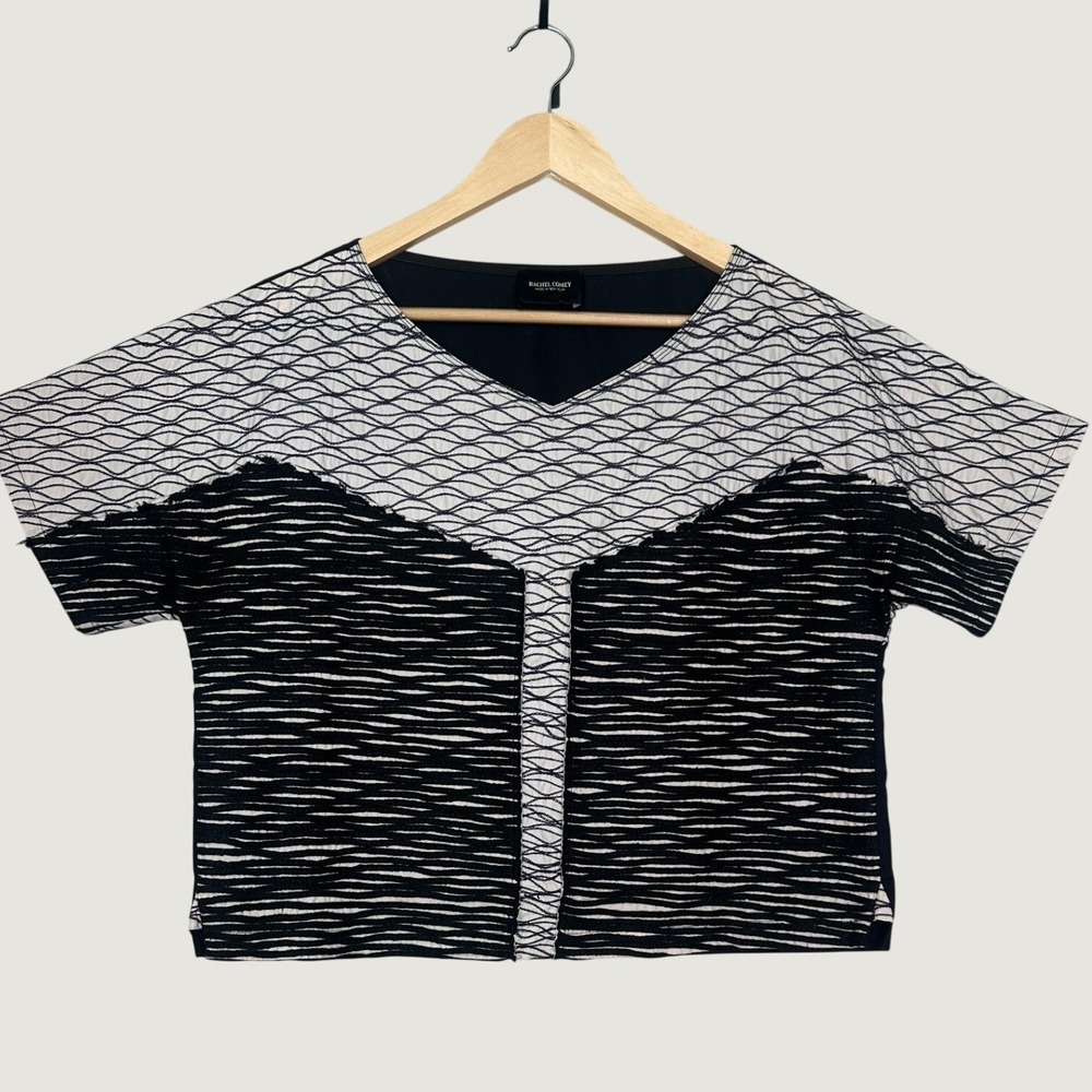 Rachel Comey Embroidered Boxy Top 100% Cotton Size 6 Black White Textured USA